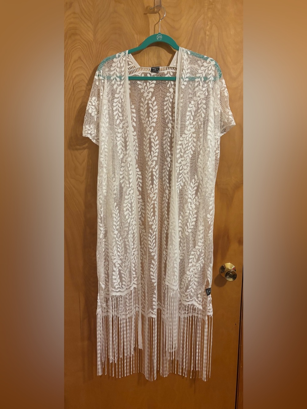 Fashly K White Lace Fringe Kimono Cover-Up